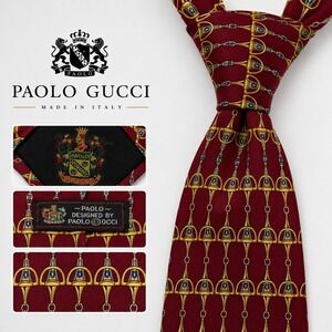 Vintage Paolo Gucci Silk Tie Burgundy Red Equestrian Chain Horse Bit Made Italy